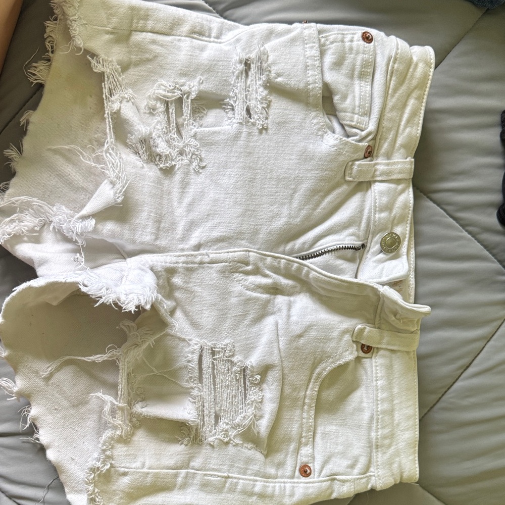 American Eagle Outfitters White Distressed Jean Shorts